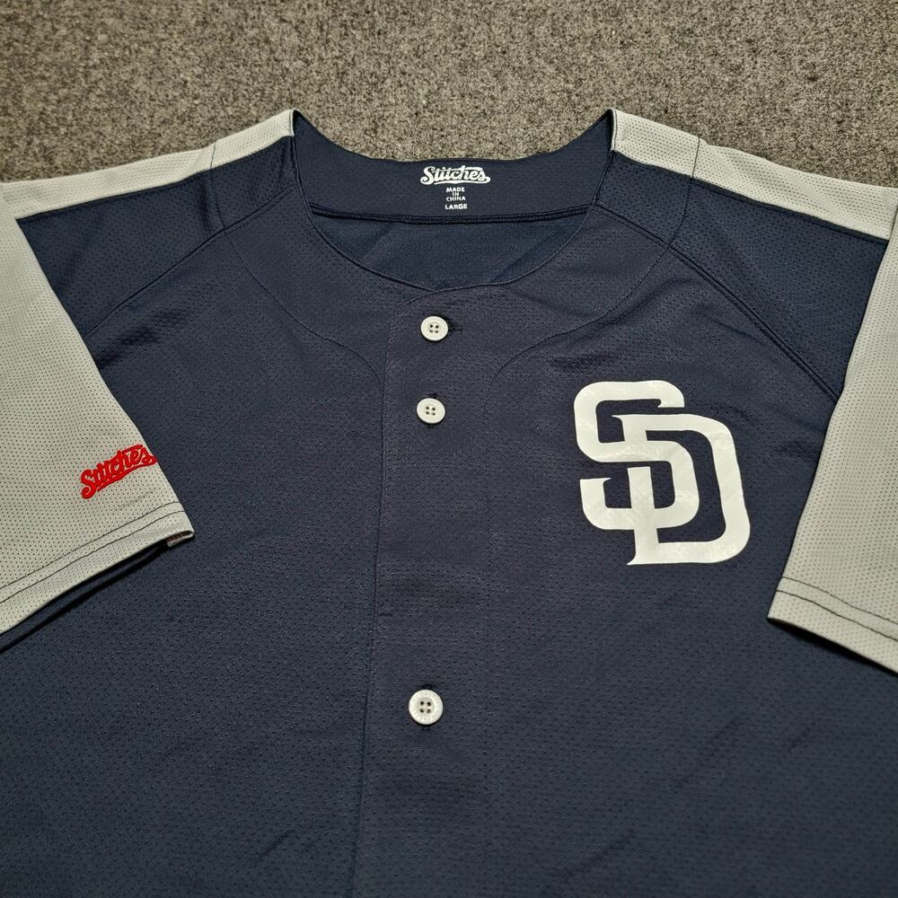 San Diego Padres Jersey Mens Large Blue Gray Stitches Throwback Retro Mesh Shirt